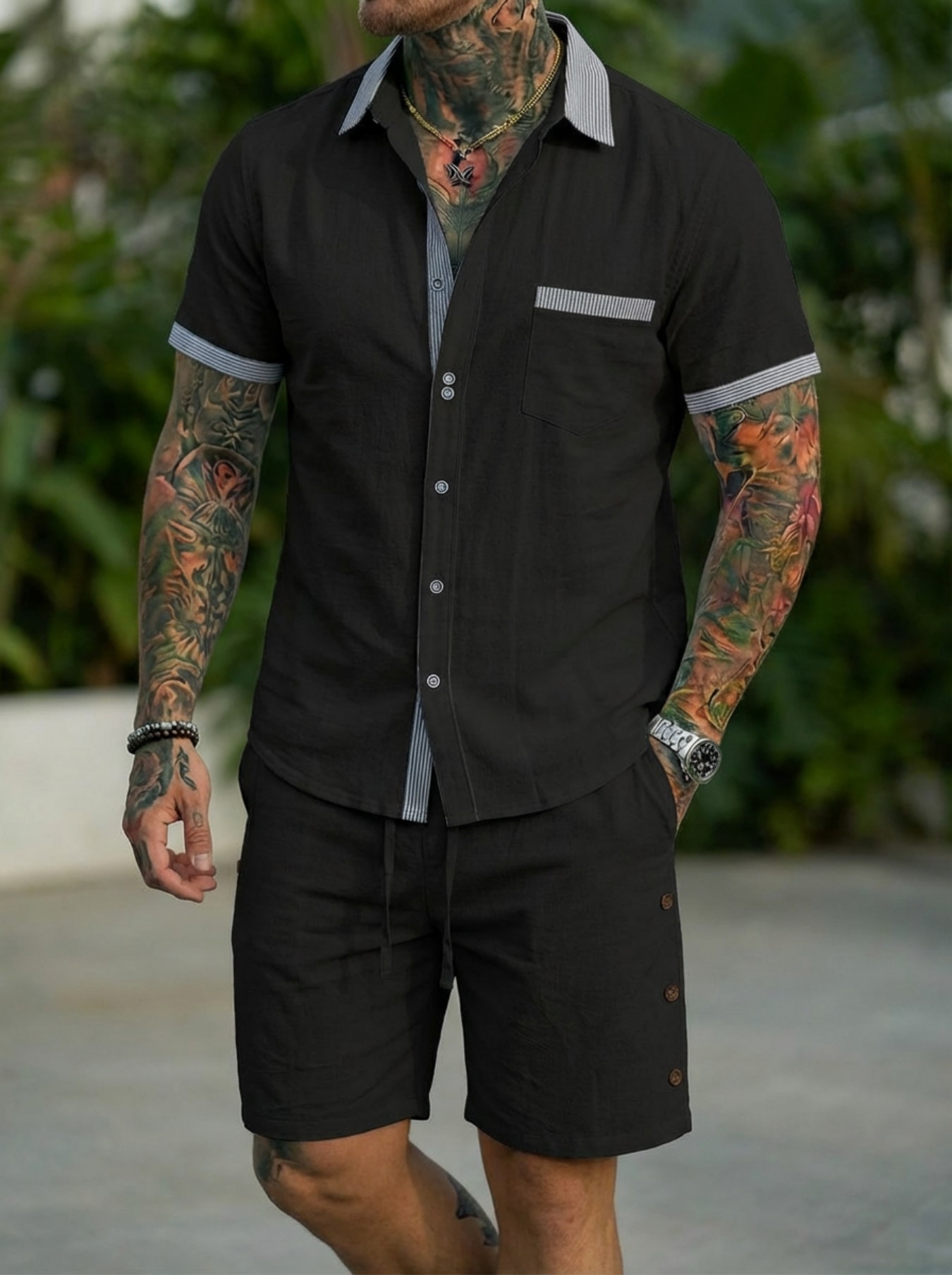 Men's Fashion Cuban Style Shir - огляд і ціна Short Linen Drawstring
