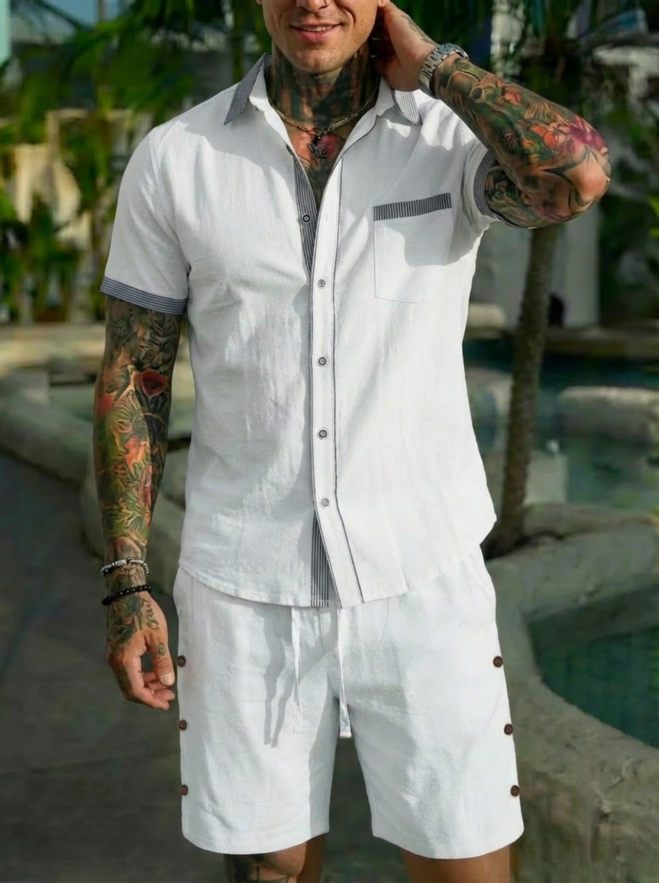 Men's Fashion Cuban Style Shir - огляд і ціна Short Linen Drawstring